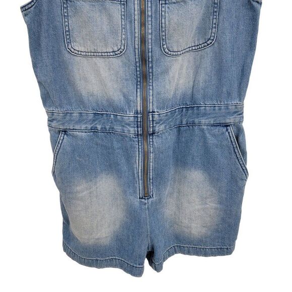 BCBGeneration Denim Romper S Light Wash Jean Shorts Sleeveless Zip Rockabilly - Picture 7 of 13